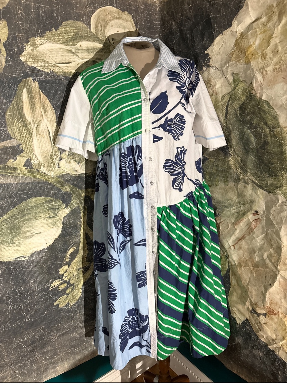 Maeve Button-Front Mixed Print Midi Dress - Picture 2 of 3